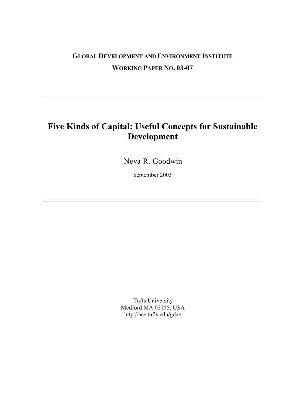 Five Kinds of Capital: Useful Concepts for Sustainable Development