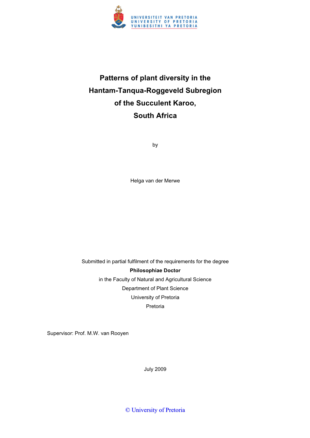 Patterns of Plant Diversity in the Hantam-Tanqua-Roggeveld Subregion of the Succulent Karoo, South Africa