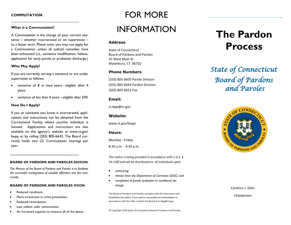 Board of Pardons and Paroles Application for Early Parole Or Probation Discharge.) 55 West Main St