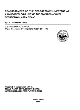 Reassessment of the Georgetown Limestone As a Hydrogeologic Unit of the Edwards Aquifer, Georgetown Area, Texas