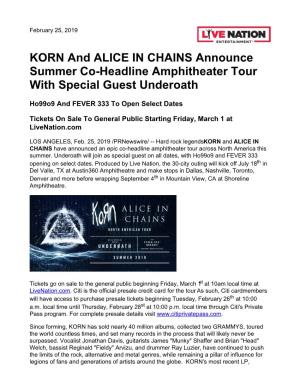 KORN and ALICE in CHAINS Announce Summer Co- Headline
