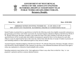 Government of West Bengal Office of the Assistant Engineer Bansberia Highway Sub-Division No.-Ii