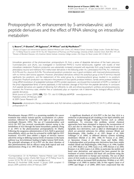 Protoporphyrin IX Enhancement by 5-Aminolaevulinic Acid Peptide Derivatives and the Effect of RNA Silencing on Intracellular Metabolism