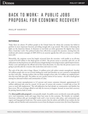 Back to Work: a Public Jobs Proposal for Economic Recovery 3