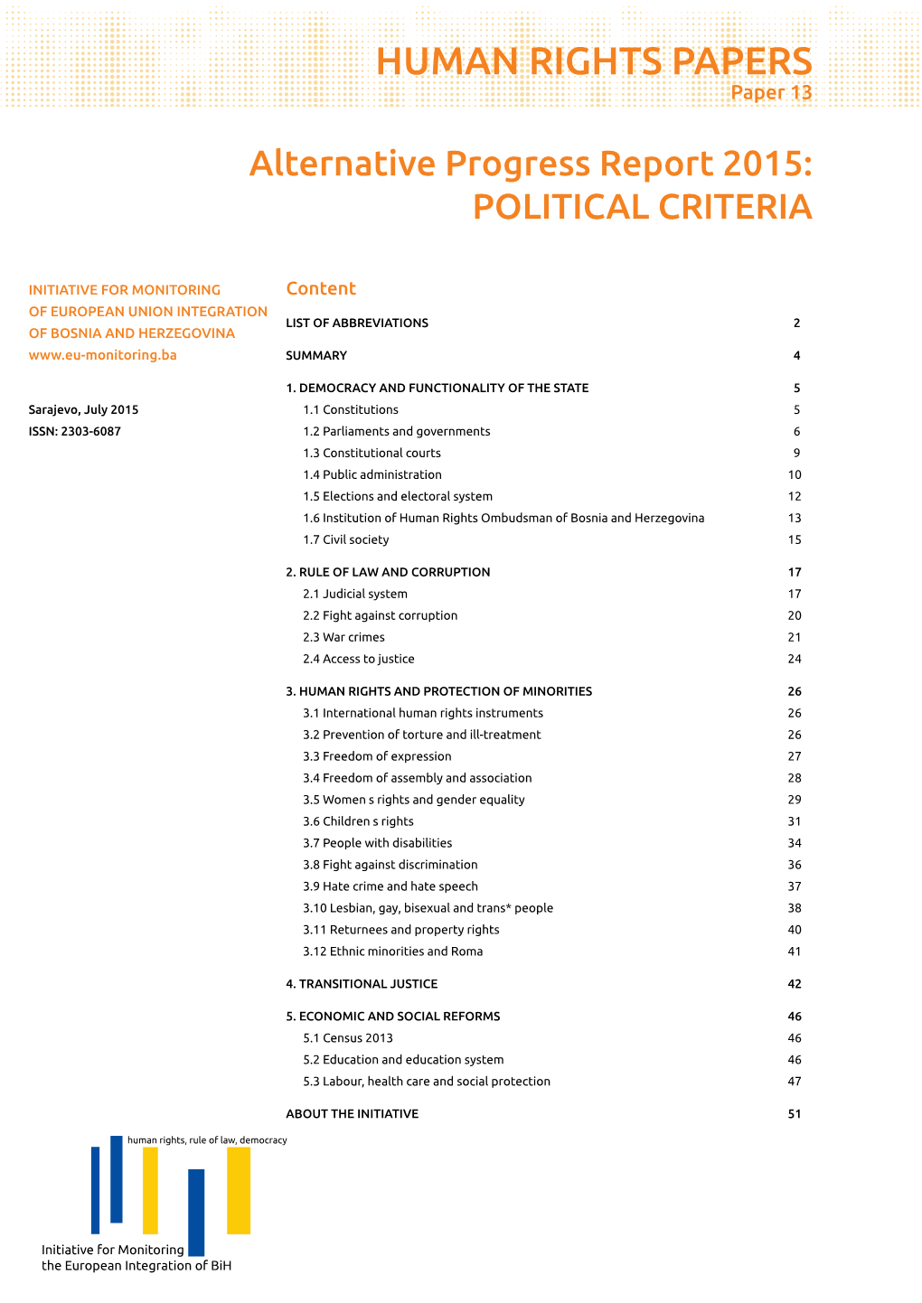 Alternative Progress Report 2015: POLITICAL CRITERIA