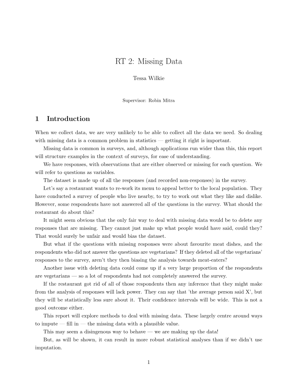 RT 2: Missing Data