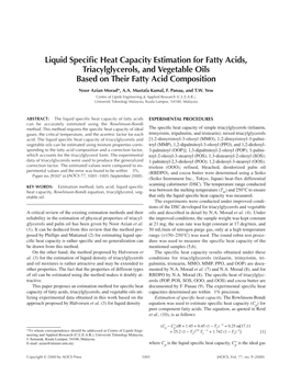 Liquid Specific Heat Capacity Estimation for Fatty Acids