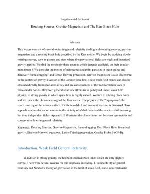 Rotating Sources, Gravito-Magnetism, the Kerr Metric