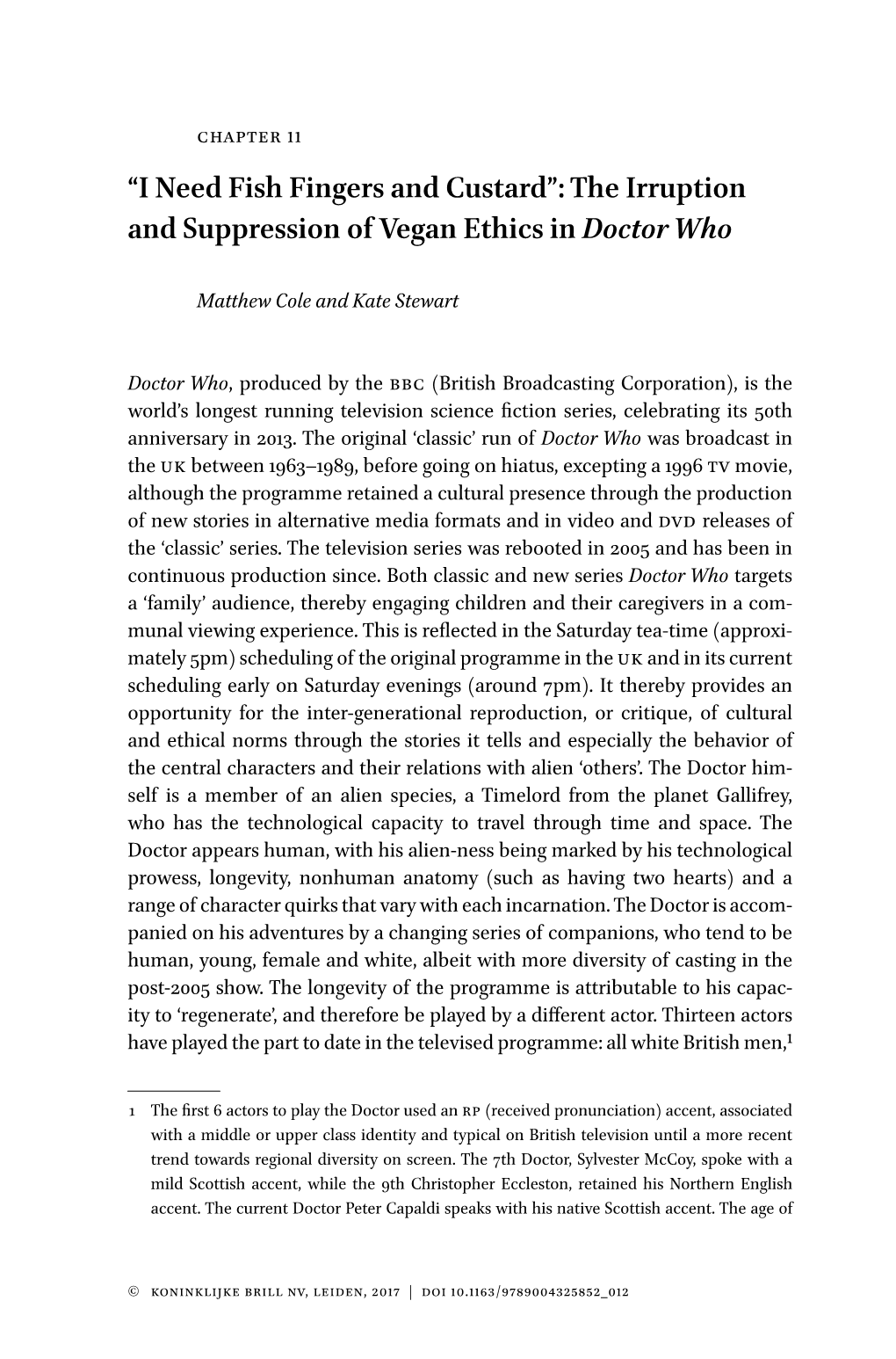 I Need Fish Fingers and Custard”: the Irruption and Suppression of Vegan Ethics in Doctor Who