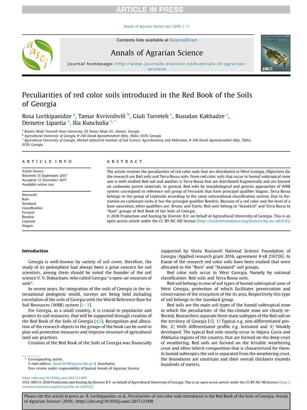 Peculiarities of Red Color Soils Introduced in the Red Book of the Soils of Georgia