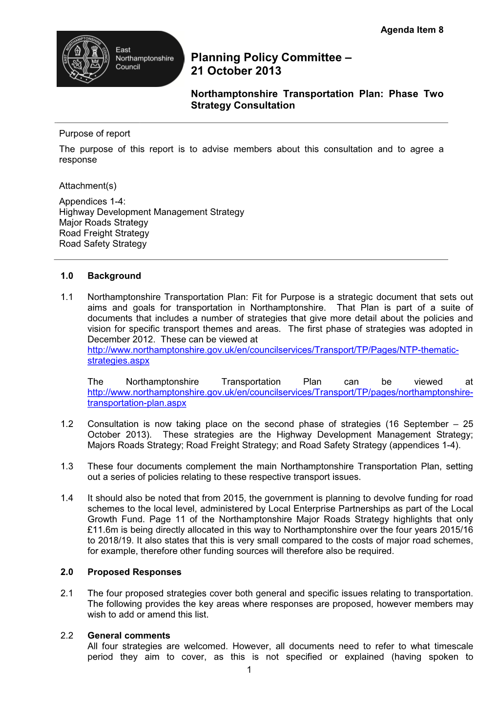 Northamptonshire Transportation Plans