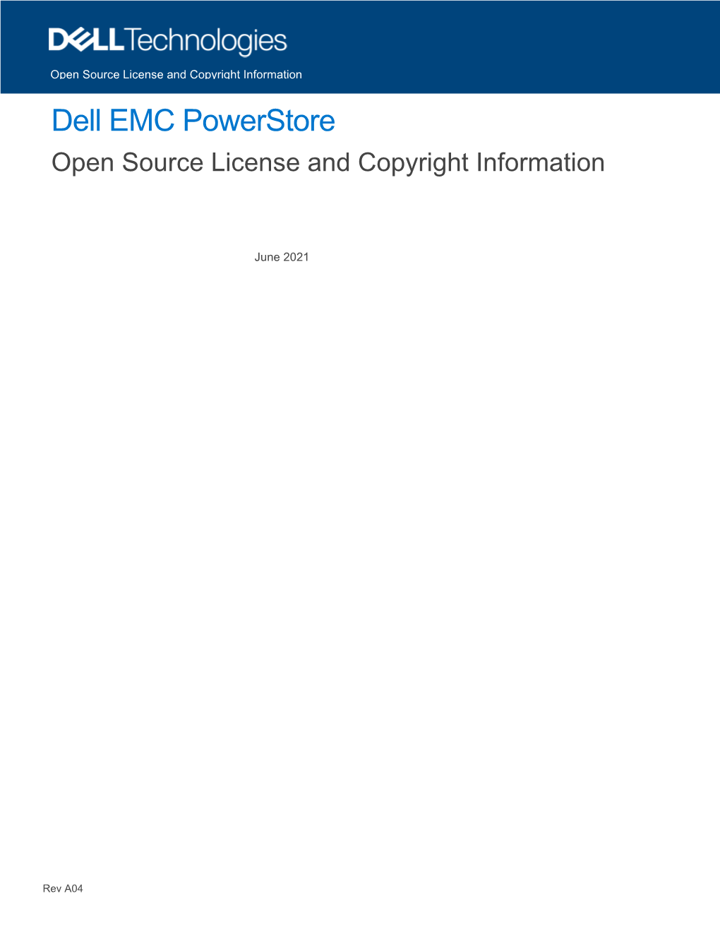 Dell EMC Powerstore Open Source License and Copyright Information