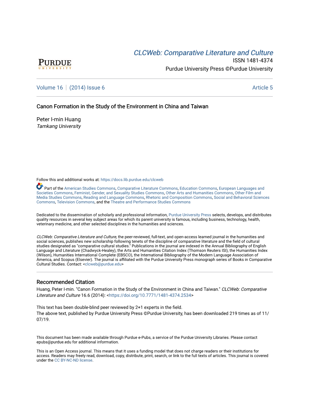 Canon Formation in the Study of the Environment in China and Taiwan