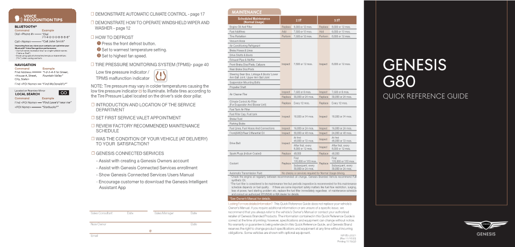 2021 G80 Quick Reference Guide