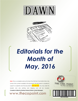 Editorials for the Month of May, 2016