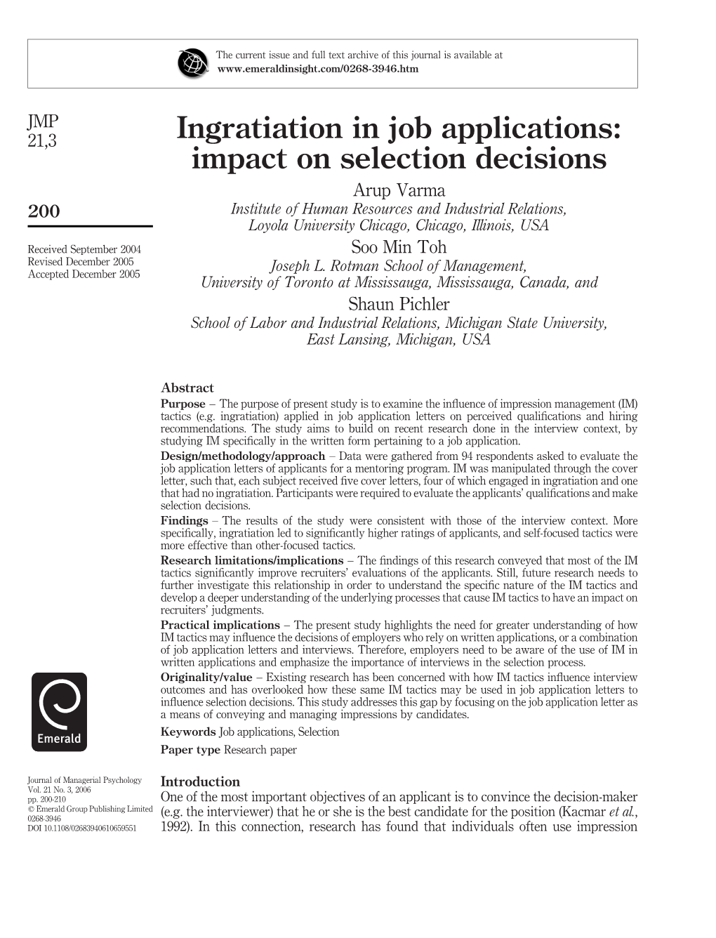 Ingratiation in Job Applications