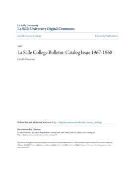 La Salle College Bulletin: Catalog Issue 1967-1968 La Salle University