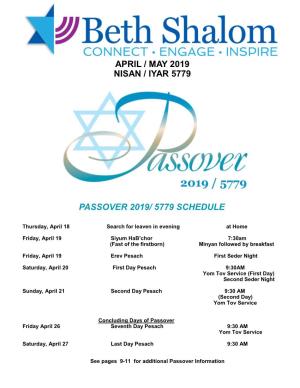 April / May 2019 Nisan / Iyar 5779 Passover 2019