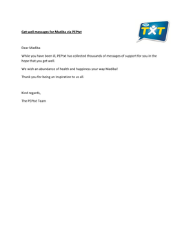 Get Well Messages for Madiba Via Peptxt