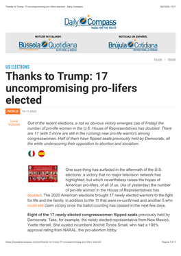 Thanks to Trump: 17 Uncompromising Pro-Lifers Elected - Daily Compass 20/11/20, 11:17