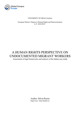 A HUMAN RIGHTS PERSPECTIVE on UNDOCUMENTED MIGRANT WORKERS Assessment of Legal Frameworks and Analysis of the Italian Case Study
