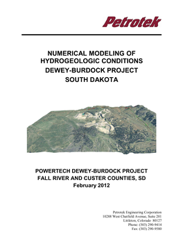 Numerical Modeling of Hydrogeologic Conditions Dewey-Burdock Project South Dakota