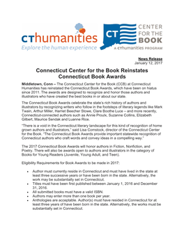Connecticut Center for the Book Reinstates Connecticut Book Awards