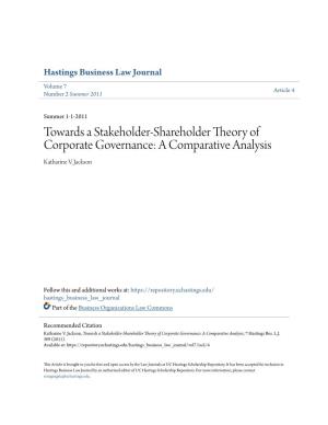Towards a Stakeholder-Shareholder Theory of Corporate Governance: a Comparative Analysis Katharine V
