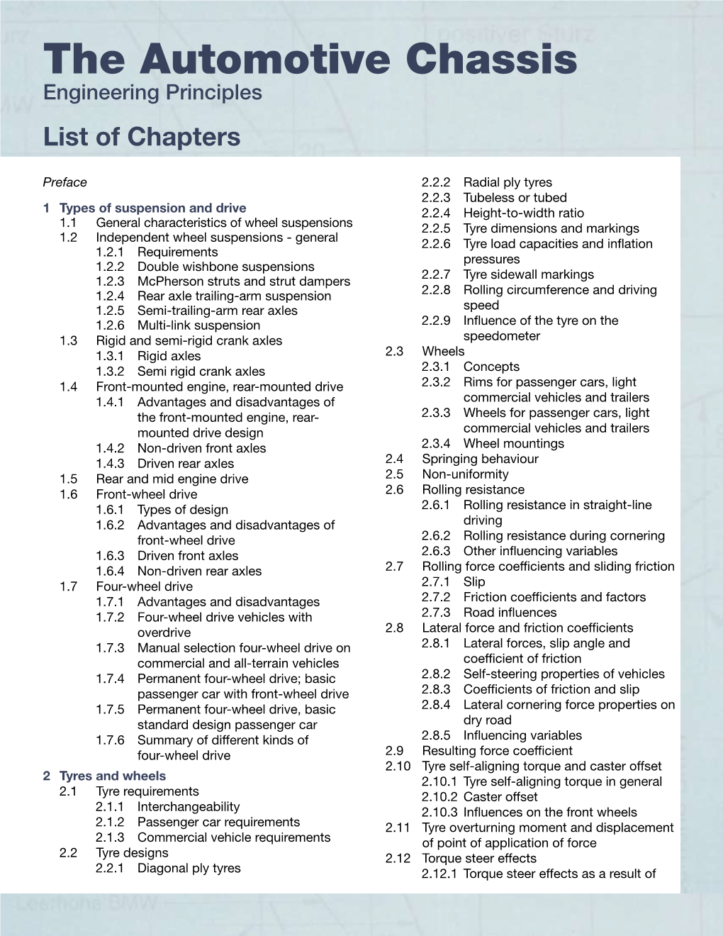 The Automotive Chassis Engineering Principles List of Chapters