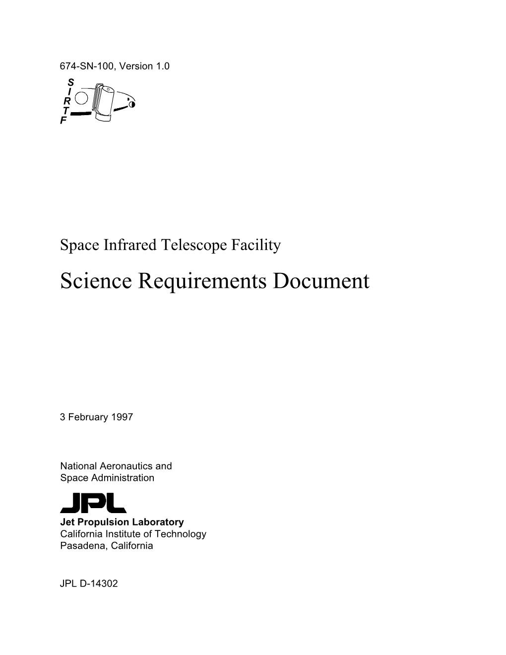 Space Infrared Telescope Facility Science Requirements Document