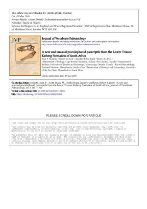 Journal of Vertebrate Paleontology a New and Unusual Procolophonid