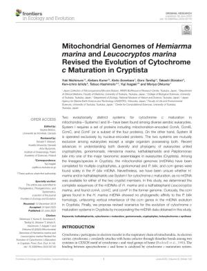 Mitochondrial Genomes of Hemiarma Marina and Leucocryptos Marina Revised the Evolution of Cytochrome C Maturation in Cryptista