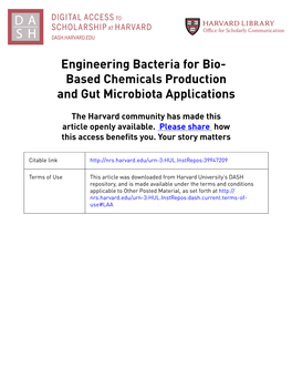Engineering Bacteria for Bio- Based Chemicals Production and Gut Microbiota Applications