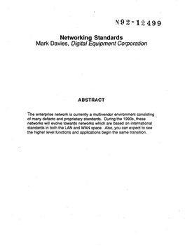 Networking Standards Mark Davies, Digital Equipment Corporation
