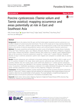 Porcine Cysticercosis (Taenia Solium and Taenia Asiatica)