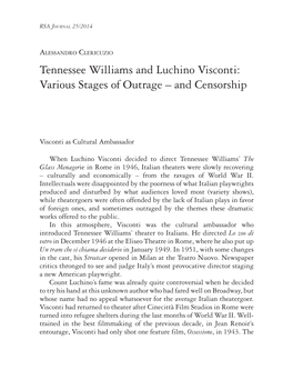 Tennessee Williams and Luchino Visconti: Various Stages of Outrage – and Censorship