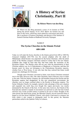 A History of Syriac Christianity, Part II
