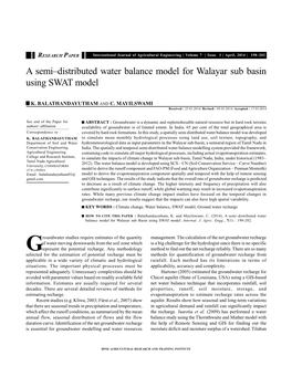 A Semi–Distributed Water Balance Model for Walayar Sub Basin Using SWAT Model