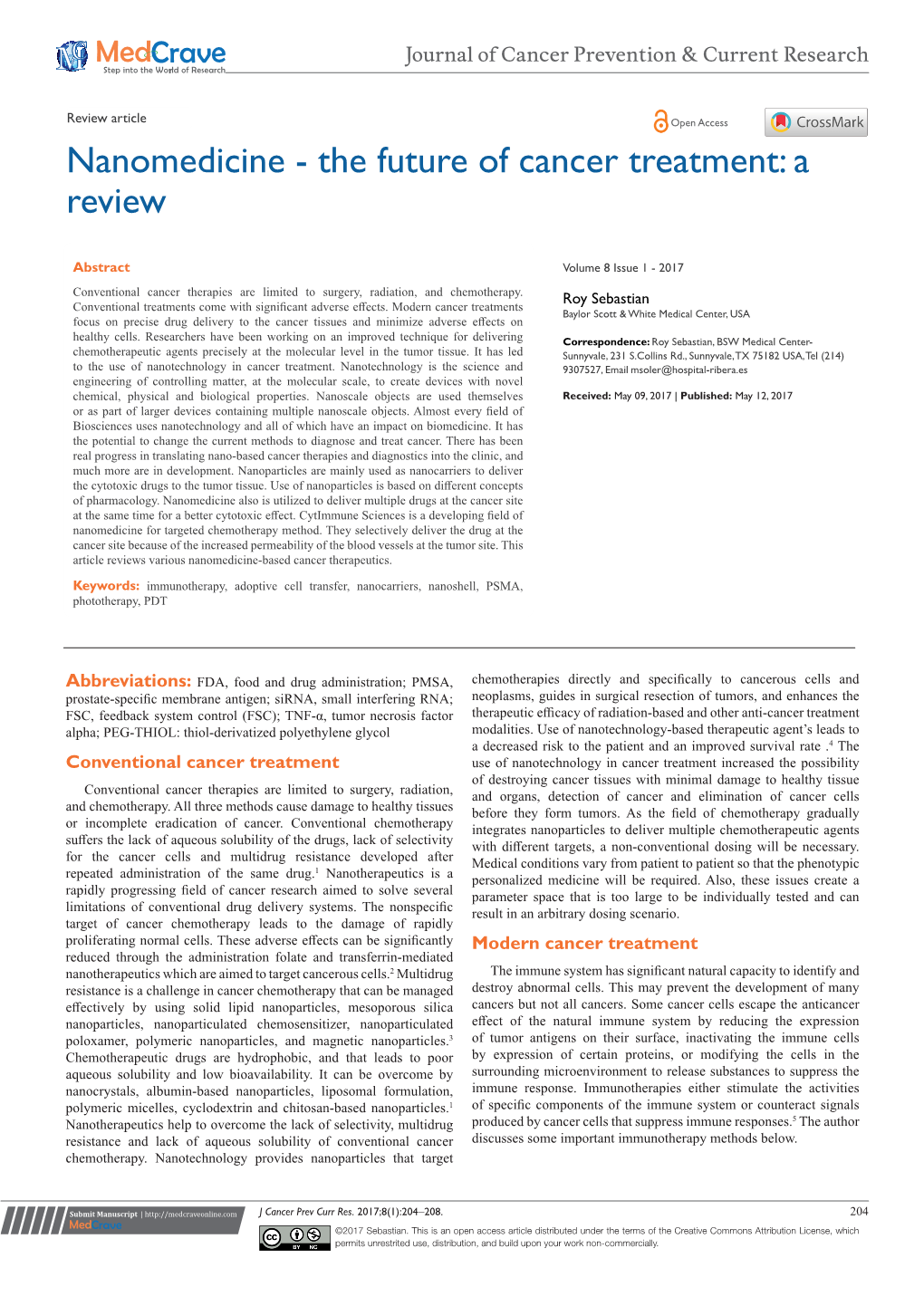 Nanomedicine - the Future of Cancer Treatment: a Review