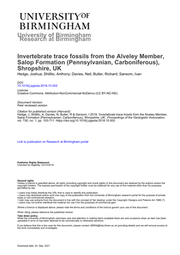 University of Birmingham Invertebrate Trace Fossils from the Alveley