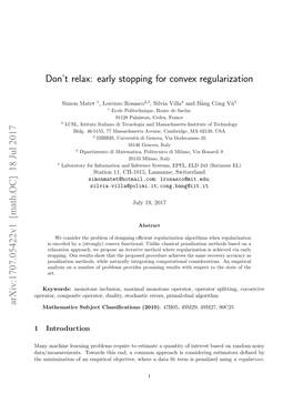 Don't Relax: Early Stopping for Convex Regularization Arxiv:1707.05422V1