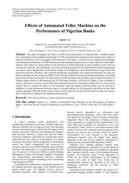 Effects of Automated Teller Machine on the Performance of Nigerian Banks