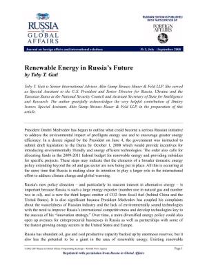 Renewable Energy in Russia's Future