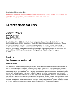 Lorentz National Park - 2017 Conservation Outlook Assessment (Archived)