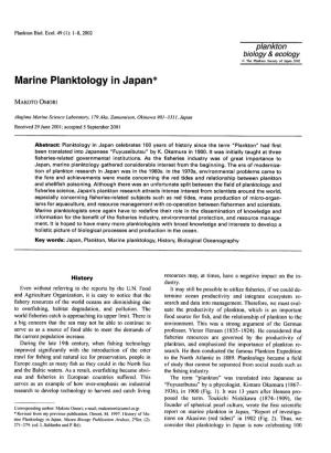 Marine Planktology in Japan*