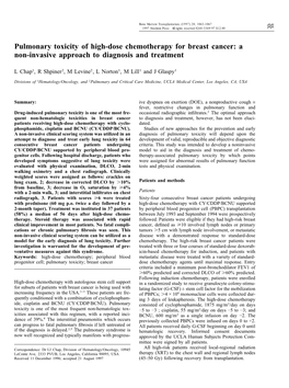 Pulmonary Toxicity of High-Dose Chemotherapy for Breast Cancer: a Non-Invasive Approach to Diagnosis and Treatment