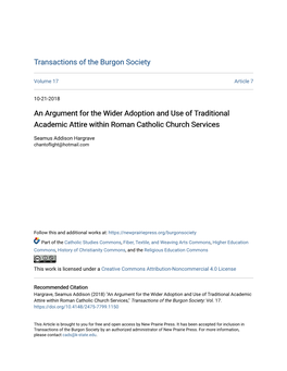 An Argument for the Wider Adoption and Use of Traditional Academic Attire Within Roman Catholic Church Services