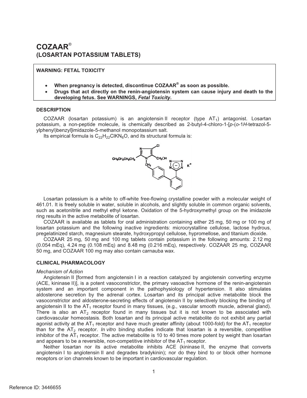 Cozaar® (Losartan Potassium Tablets)