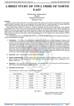 A Brief Study of Tiwa Tribe of North East