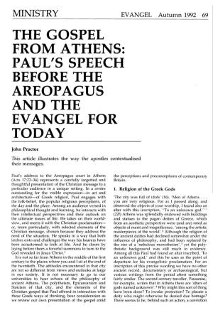 Paul's Speech Before the Areopagus and the Evangel for Today